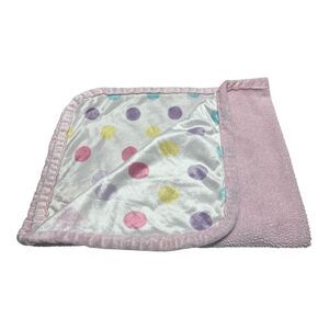 Nuby Light Pink Polka Dot Baby Blanket Sherpa Soft Purple Yellow White Blue